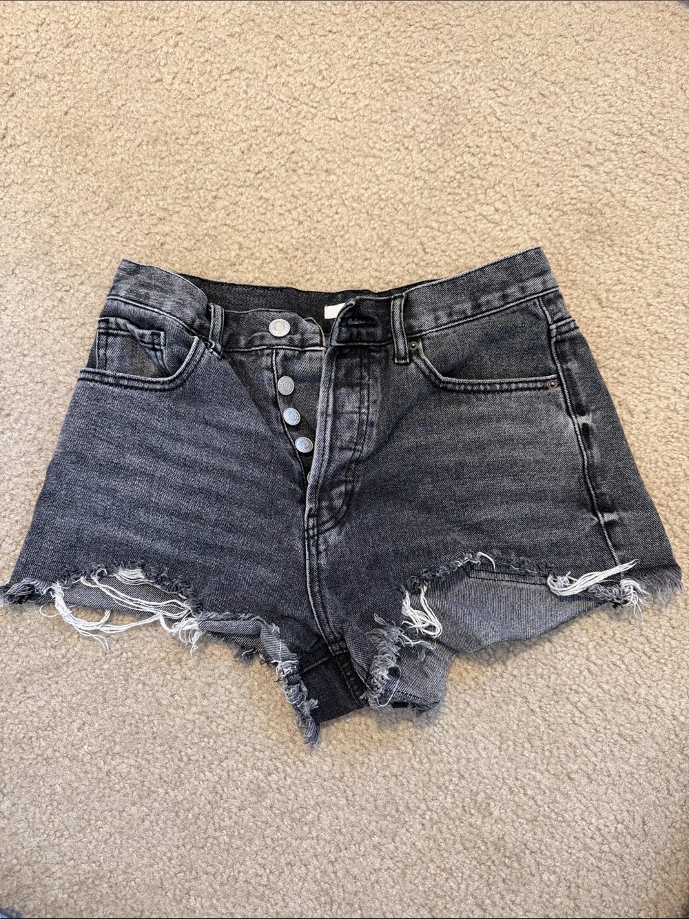 PacSun Black Washed High-Rise Distressed Jean Shorts